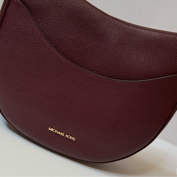 Michael Kors Dover Large Half-Moon Shoulder Hobo Leather Bag Oxblood - Picture 10 of 10